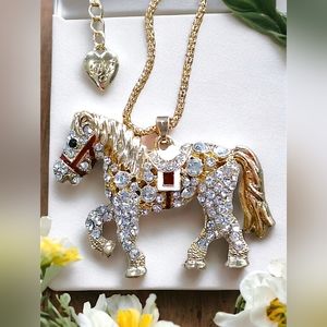 Gold-plated Crystal horse pendant necklace BOGO